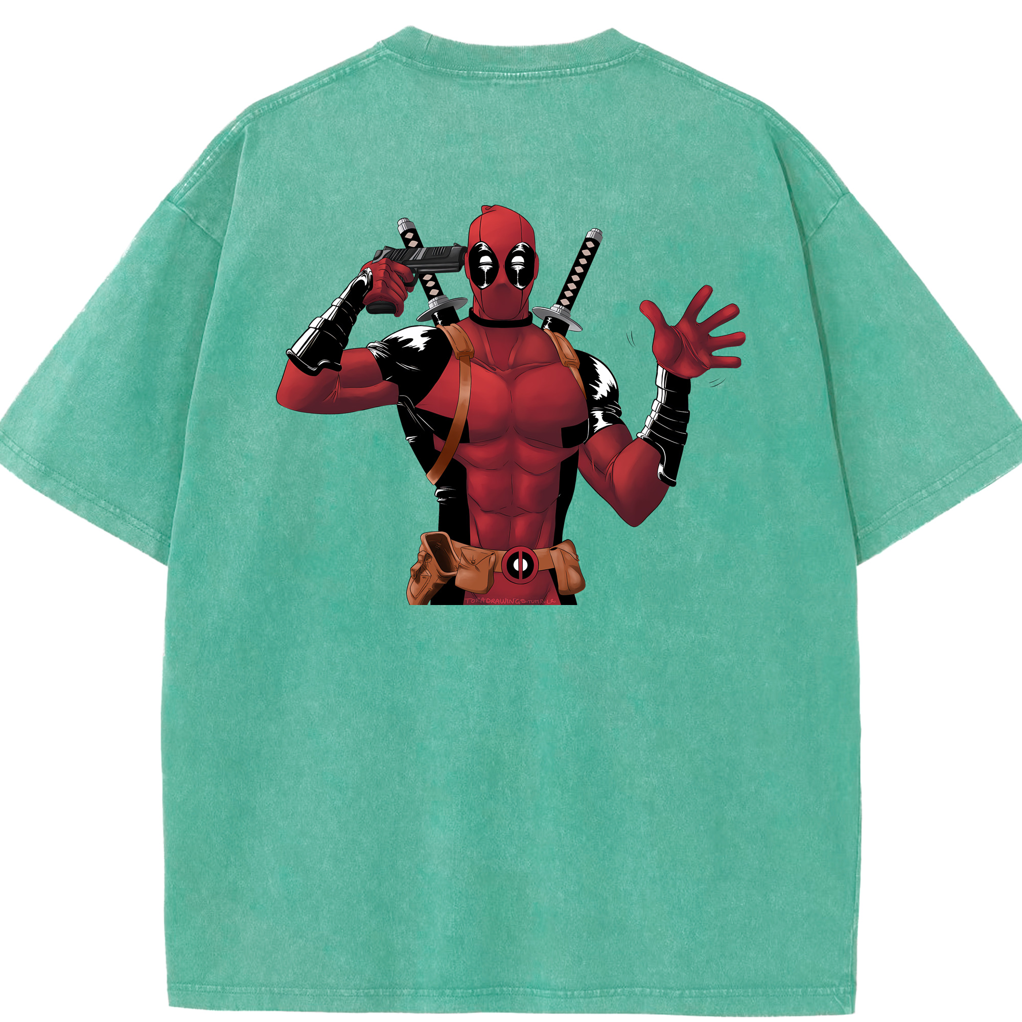 （画像用） Deadpool デッドプール 綿100% ヴィンテージ風 半袖Tシャツ（背面プリント）